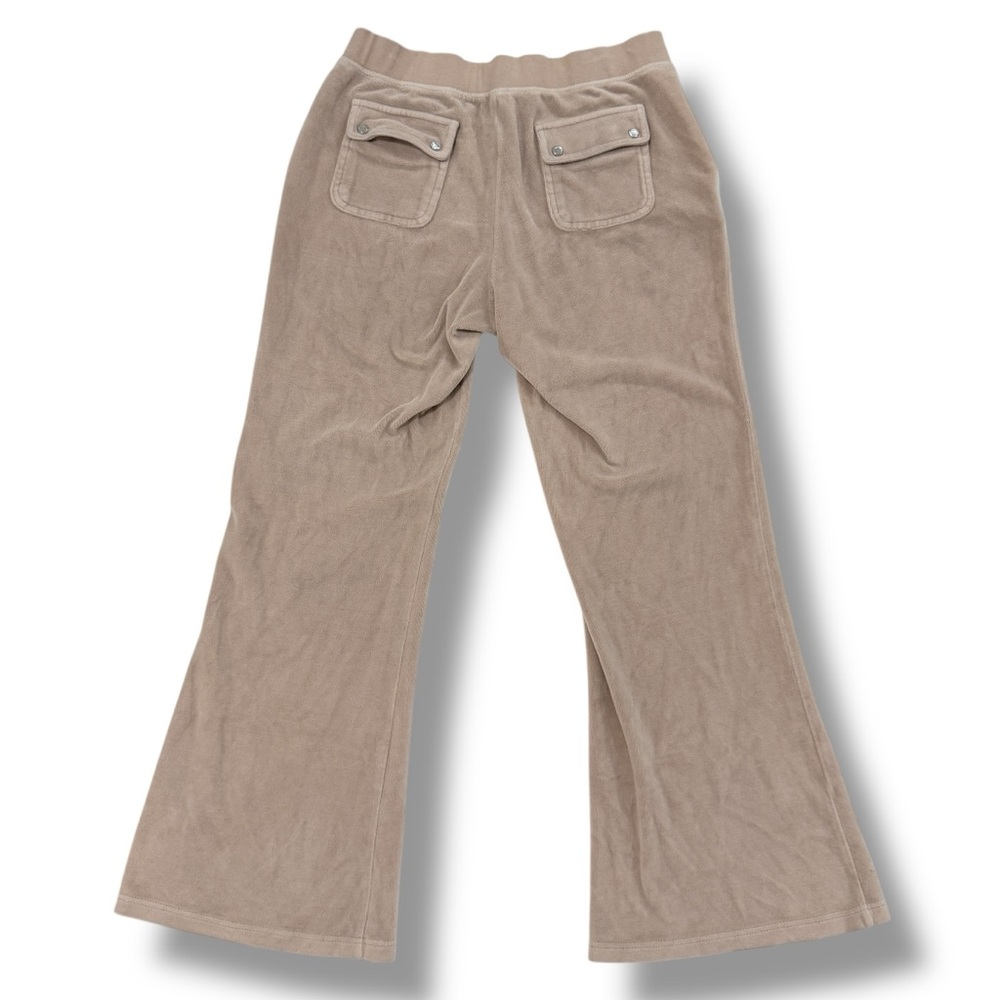 Juicy Couture Neutral Beige Velour Flared Track Pants Drawstring Y2K Low Rise L